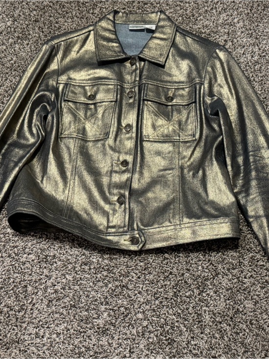 JEANOLOGY Jackets & Blazers - Metallic Gold Jean Jacket with Button-Front and Chest Pockets